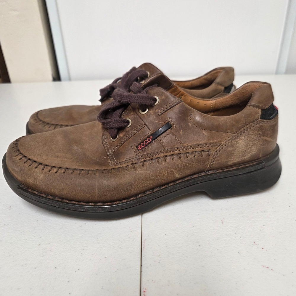 ECCO Mens Brown Leather Lace Up Casual Oxford Shoes EU 41 Apron Toe Shock Point
